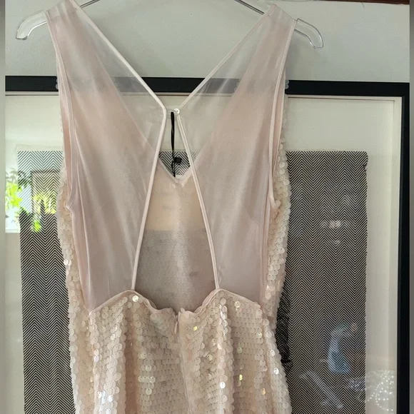 NWT Massimo Dutti Studio blush sequin dress with chiffon open back side slit  S - Picture 6 of 14